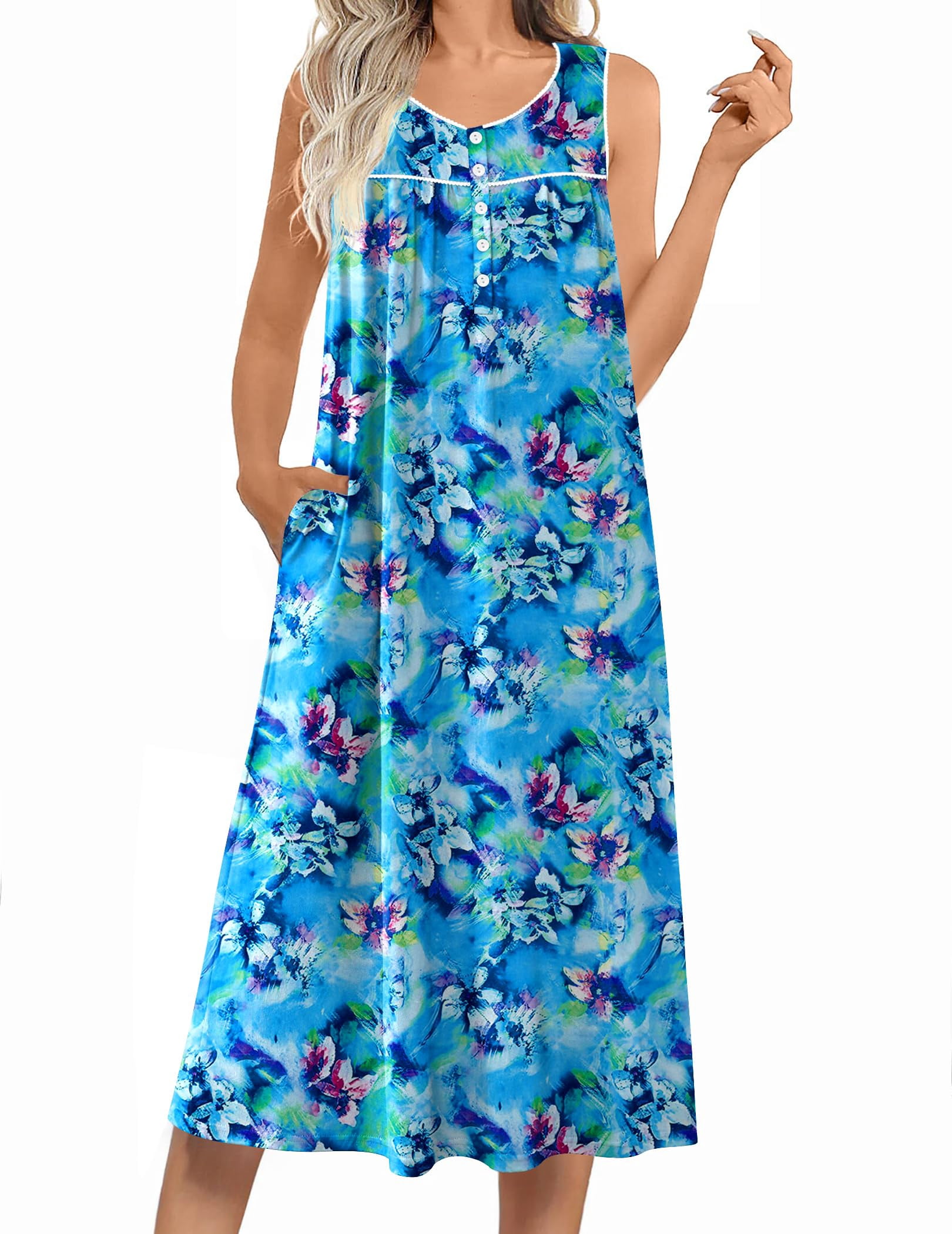 Ekouaer Nightgowns for Women Long Sleeveless Night Gowns Ladies Soft ...