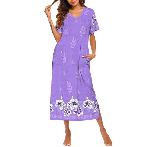 Ekouaer Nightgowns for Women Short Sleeve Night Shirts Full Length Night Gowns with Pockets