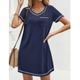 thumbnail image 1 of Ekouaer Nightgowns for Women Short Sleeve Sleep Shirts V Neck Nightshirts Soft Sleepshirt Caual T Shirt Sleepdress Navy Blue M, 1 of 6