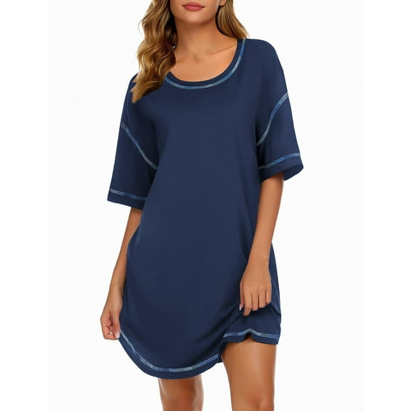 Ekouaer Nightgowns for Women Soft Sleep Shirt Short Sleeve Night Shirt Oversized Sleepwear Comfy Sleep Dress