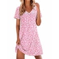thumbnail image 1 of Ekouaer Nightgowns for Women V Neck Sleepshirt Short Sleeve Nightdress Lace Trim Night Gown House Dress with Pockets, 1 of 6