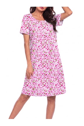 Nightgowns for Women with Pockets Button Front Short Sleeve House Dresses Floral Print Mumu Dress MooMoo Dresses