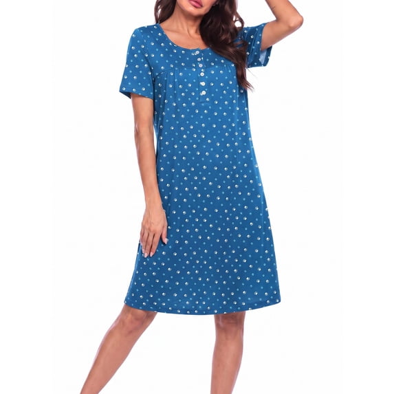 Ekouaer Nightgowns for Women with Pockets Button Front Short Sleeve House Dresses Floral Print Mumu Dress MooMoo Dresses