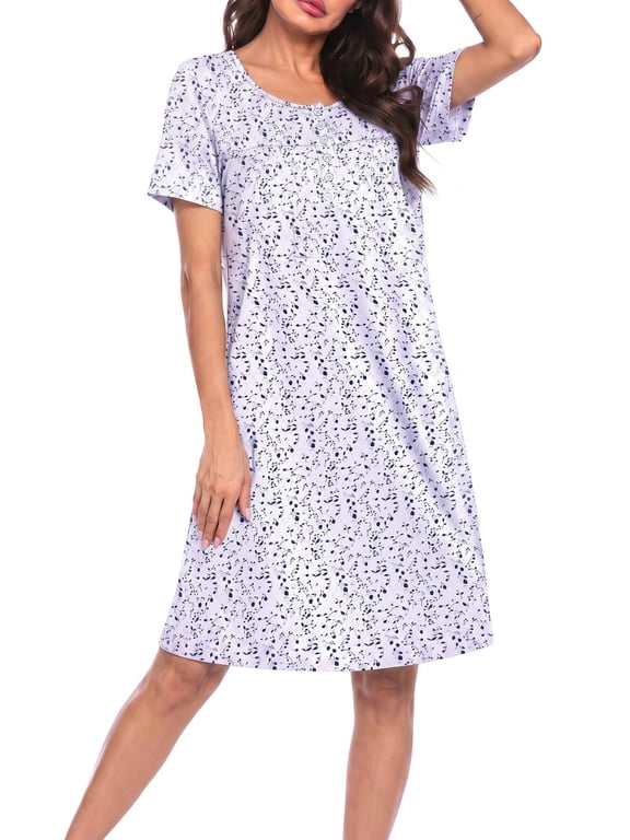 Nightgowns for Women with Pockets Button Front Short Sleeve House Dresses Floral Print Mumu Dress MooMoo Dresses