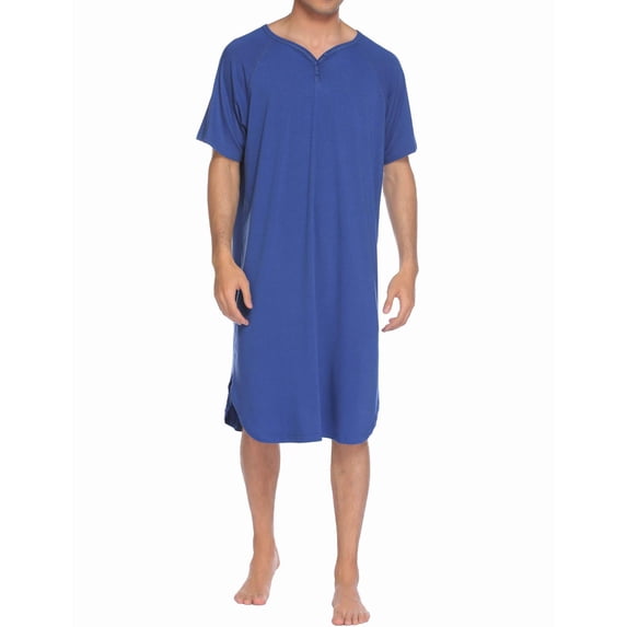 Ekouaer Nightshirt Men's Short Sleeve Nightgown Cotton Nightwear Comfy Big&Tall Henley Sleep Shirt