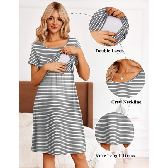 Ekouaer Nursing Dress Patchwork Knee Length Dress