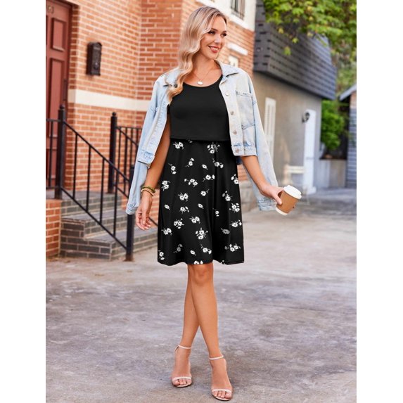 Ekouaer Nursing Dress Patchwork Knee Length Dress