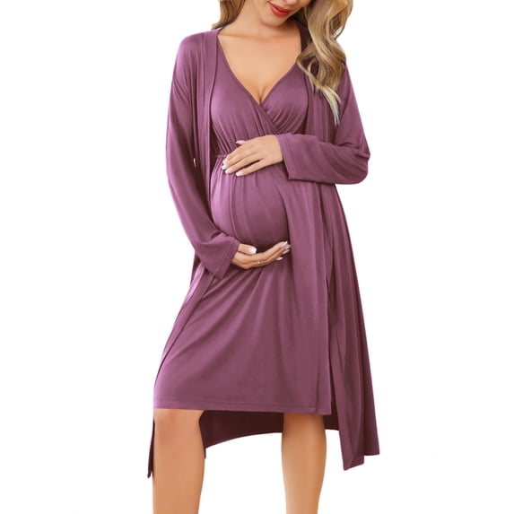Ekouaer Nursing Gown and Robe Set Floral Maternity Nightgowns Nursing Dress for Breastfeeding Pregnancy Clothes