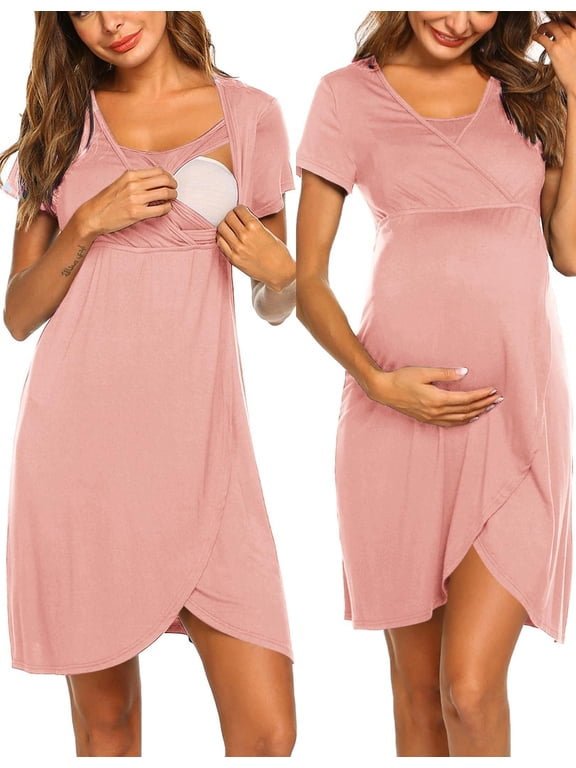 Nursing Nightgown 3 In 1 Maternity Nightgown Short Sleeve Nursing Gown Breasfeeding Sleepwear Delivery Dress