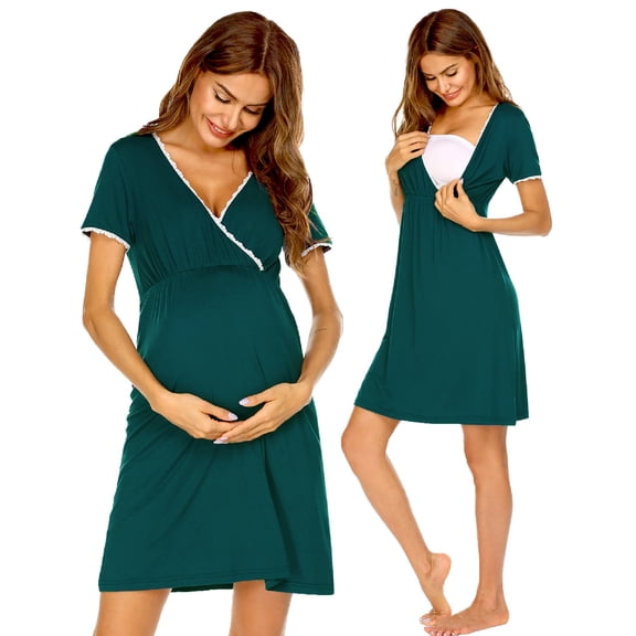 Ekouaer Nursing Nightgown Delivery and Labor Gown for Hospital Short Sleeve Maternity Breastfeeding Dress