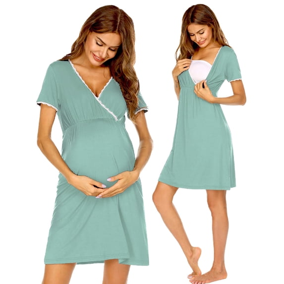 Ekouaer Nursing Nightgown Delivery and Labor Gown for Hospital Short Sleeve Maternity Breastfeeding Dress