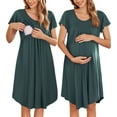 thumbnail image 1 of Ekouaer Nursing Nightown Labor and Delivery Gown for Hospital Pleated Breastfeeding Dress for Women Short Sleeve Maternity Sleepwear Army Green, 1 of 7