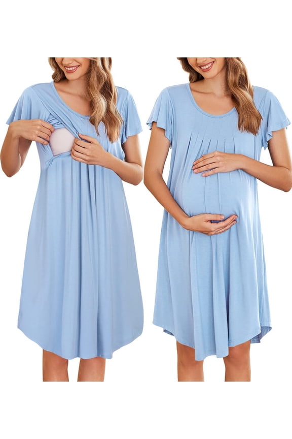 Nursing Nightown Labor and Delivery Gown for Hospital Pleated Breastfeeding Dress for Women Short Sleeve Maternity Sleepwears