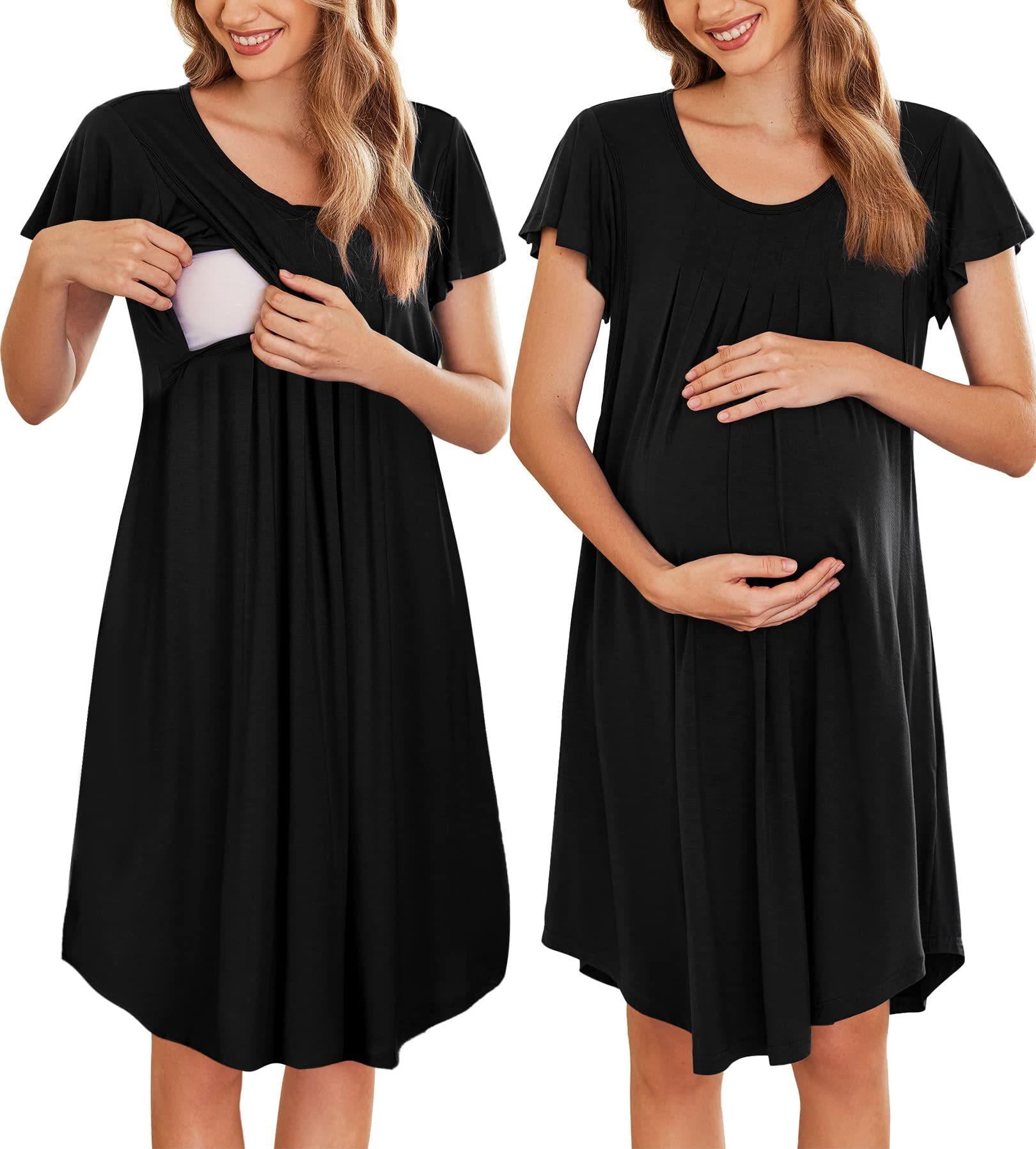 Nursing Nightown Labor and Delivery Gown for Hospital Pleated Breastfeeding Dress for Women Short Sleeve Maternity Sleepwears