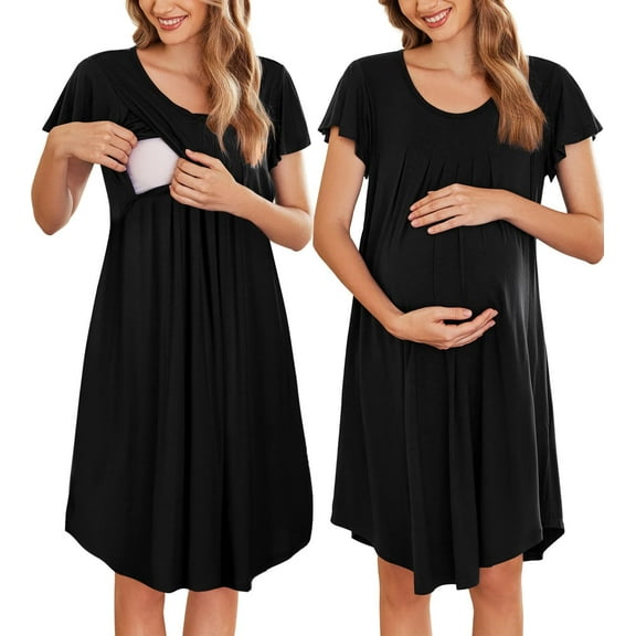 Ekouaer Nursing Nightown Labor and Delivery Gown for Hospital Pleated Breastfeeding Dress for Women Short Sleeve Maternity Sleepwears