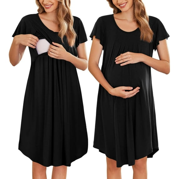 Ekouaer Nursing Nightown Labor and Delivery Gown for Hospital Pleated Breastfeeding Dress for Women Short Sleeve Maternity Sleepwears