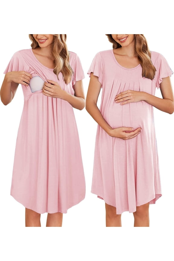 Nursing Nightown Labor and Delivery Gown for Hospital Pleated Breastfeeding Dress for Women Short Sleeve Maternity Sleepwear