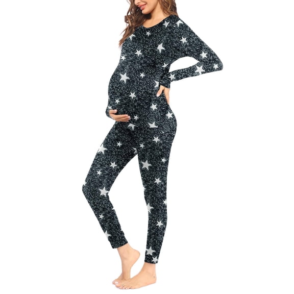 Ekouaer Womens Maternity Pajama Set Long Sleeve Nursing Sleepwear Pregnancy Loungewear Thermal Breastfeeding Outfit