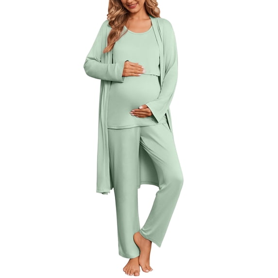 Ekouaer Nursing Pajamas Maternity Robe Set 3 Pieces Postpartum Maternity Pajama Set Pregnancy Breastfeeding Pj
