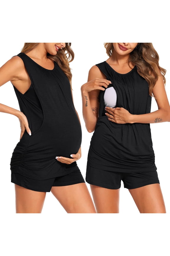 Nursing Pajamas Women for Breastfeeding Sleeveless Maternity Pj Set Postpartum Pajamas Set