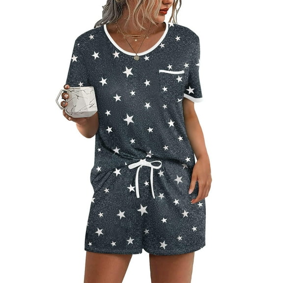 Ekouaer Pajama Set for Women 2 Piece Lounge Set Short Sleeve Tops and Shorts Soft Sleepwear