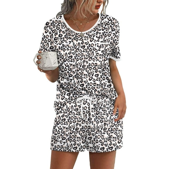 Ekouaer Pajama Set for Women 2 Piece Lounge Set Short Sleeve Tops and Shorts Soft Sleepwear