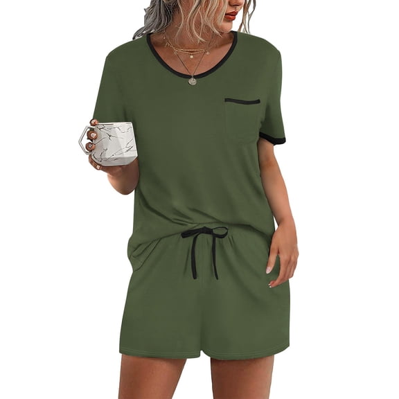 Ekouaer Pajama Set for Women 2 Piece Lounge Set Short Sleeve Tops and Shorts Soft Sleepwear