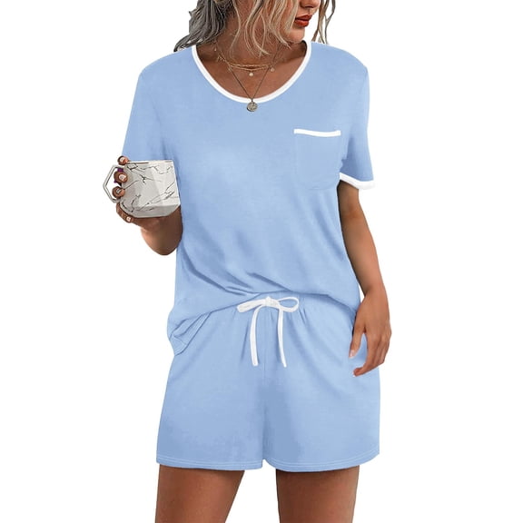 Ekouaer Pajama Set for Women 2 Piece Lounge Set Short Sleeve Tops and Shorts Soft Sleepwear