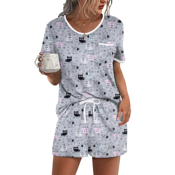 Ekouaer Pajama Set for Women 2 Piece Lounge Set Short Sleeve Tops and Shorts Soft Sleepwear