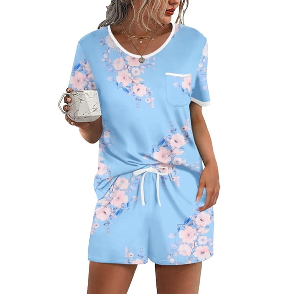 Ekouaer Pajama Set for Women 2 Piece Lounge Set Short Sleeve Tops and Shorts Soft Sleepwear