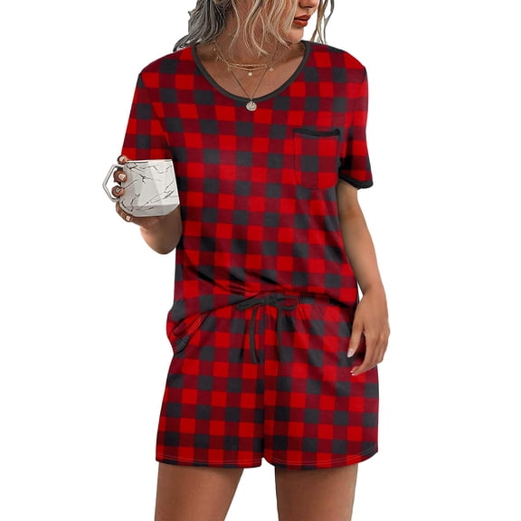 Ekouaer Pajama Set for Women 2 Piece Lounge Set Short Sleeve Tops and Shorts Soft Sleepwear