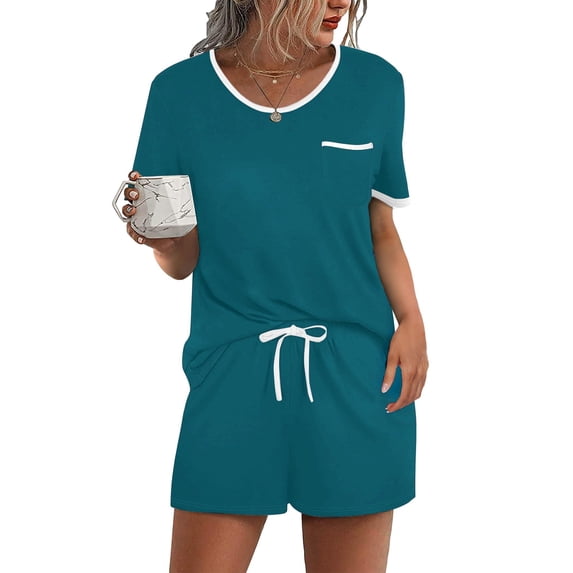 Ekouaer Pajama Set for Women 2 Piece Lounge Set Short Sleeve Tops and Shorts Soft Sleepwear