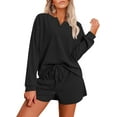 thumbnail image 1 of Ekouaer Pajama Set for Women Waffle Knit Lounge Sets Long Sleeve Top and Shorts Sleepwear Matching Loungewear, 1 of 6