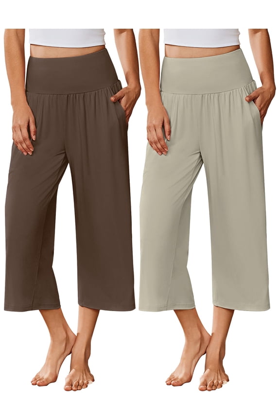 2 Pack Womens Pajama Pants 2026 Wide Leg Capri Yoga Pants Lounge Comfy Sleep Pj Bottoms with Pockets