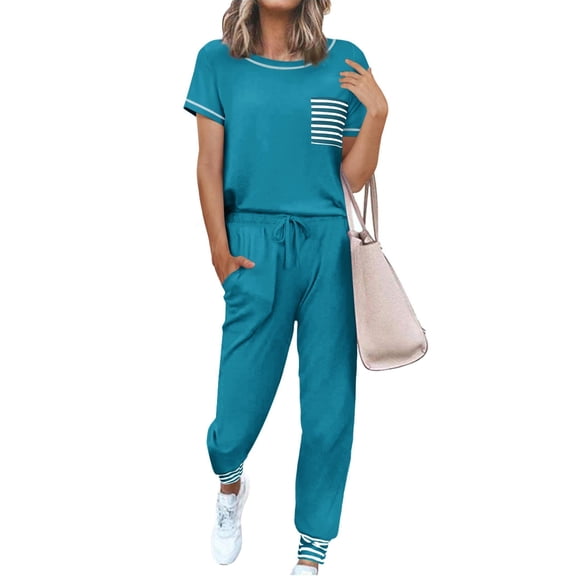 Ekouaer Pajama Sets for Women Short Sleeve Pjs Sets 2 Piece Loungewear Sleepwear with Long Joggers Pants