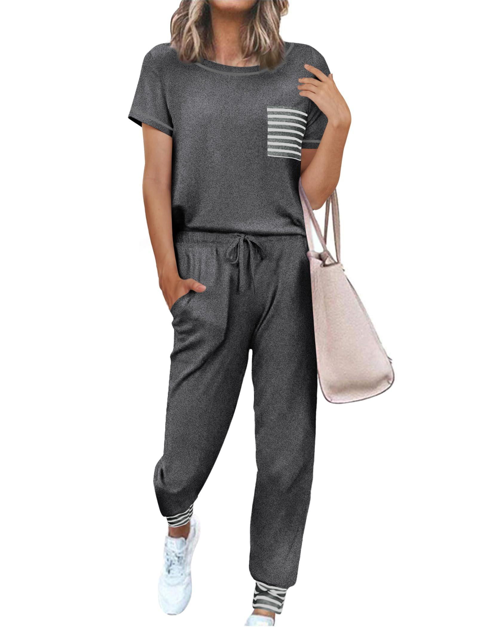 Ekouaer Pajama Sets for Women Short Sleeve Pjs Sets 2 Piece Loungewear ...