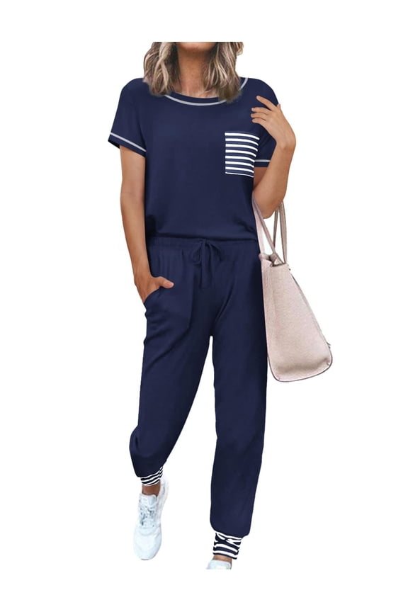 Pajama Sets for Women Short Sleeve Pjs Sets 2 Piece Loungewear Sleepwear with Long Joggers Pants