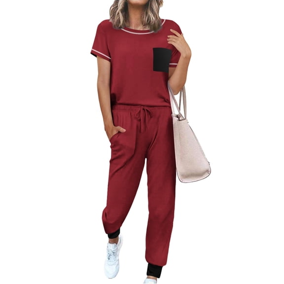 Ekouaer Pajama Sets for Women Short Sleeve Pjs Sets 2 Piece Loungewear Sleepwear with Long Joggers Pants