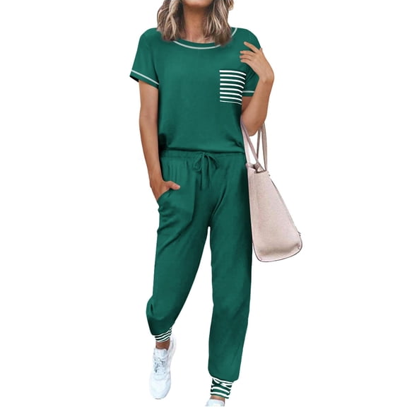 Ekouaer Pajama Sets for Women Short Sleeve Pjs Sets 2 Piece Loungewear Sleepwear with Long Joggers Pants
