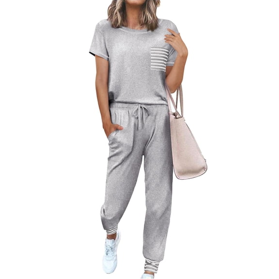 Ekouaer Pajama Sets for Women Short Sleeve Pjs Sets 2 Piece Loungewear Sleepwear with Long Joggers Pants