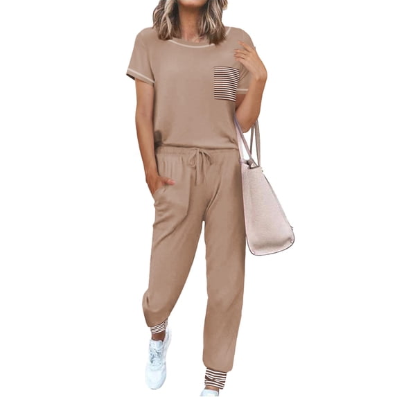 Ekouaer Pajama Sets for Women Short Sleeve Pjs Sets 2 Piece Loungewear Sleepwear with Long Joggers Pants