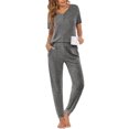 thumbnail image 1 of Ekouaer Pajama Sets for Womens Rib Knit 2 Piece Pjs Jogger Pants Short Sleeve Sleepwear Lounge Set with Pockets Dark Grey XL, 1 of 9