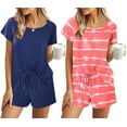 thumbnail image 1 of Ekouaer Pajama Shorts Set Womens Comfy Short Sleepwear Crew Neck Pj Top and Shorts Sets 2 Piece Loungewear, 1 of 8