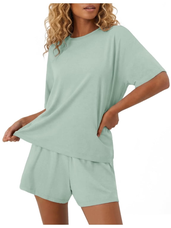 Pajama for Women Viscose from Bamboo 2 piece Lightweight Summer Pj Soft Short Sleeve Matching Lounge sets with Pocket