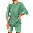 thumbnail image 1 of Ekouaer Pajamas Set 2 Piece Lounge Sets Ribbed Knit Matching Outfits T-shirt Biker Shorts Sleepwear Loungewear Sweatsuits, 1 of 7