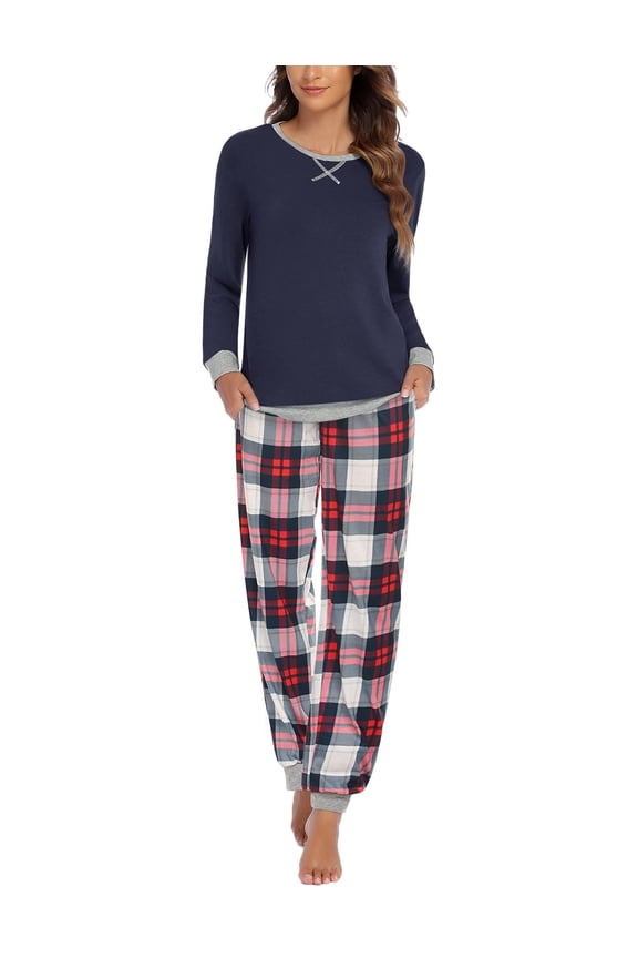 Pajamas For Women Comfy Long Sleeve Jogger Set Lounge Pjs Set With Pockets polka dots