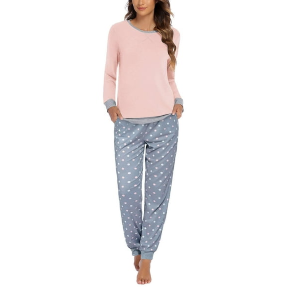 Ekouaer Pajamas For Women Comfy Long Sleeve Jogger Set Lounge Pjs Set With Pockets polka dots