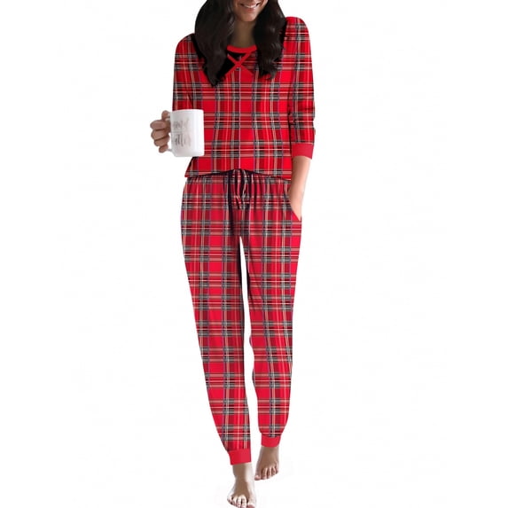 Ekouaer Pajamas For Women Comfy Long Sleeve Jogger Set Lounge Pjs Set With Pockets polka dots