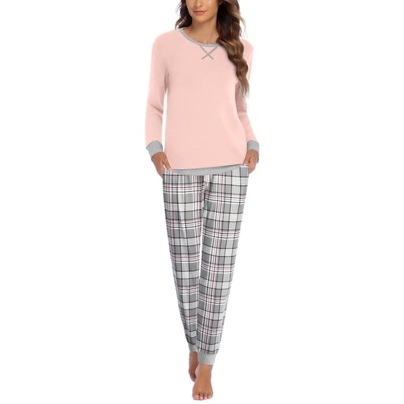 Ekouaer Pajamas For Women Comfy Long Sleeve Jogger Set Lounge Pjs Set With Pockets polka dots