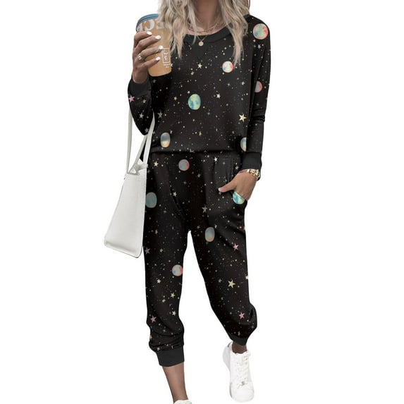 Ekouaer Pajamas Set Long Sleeve Joggers Pjs Fall 2 Piece Lounge Outfits Jogger Pajama for Women Set